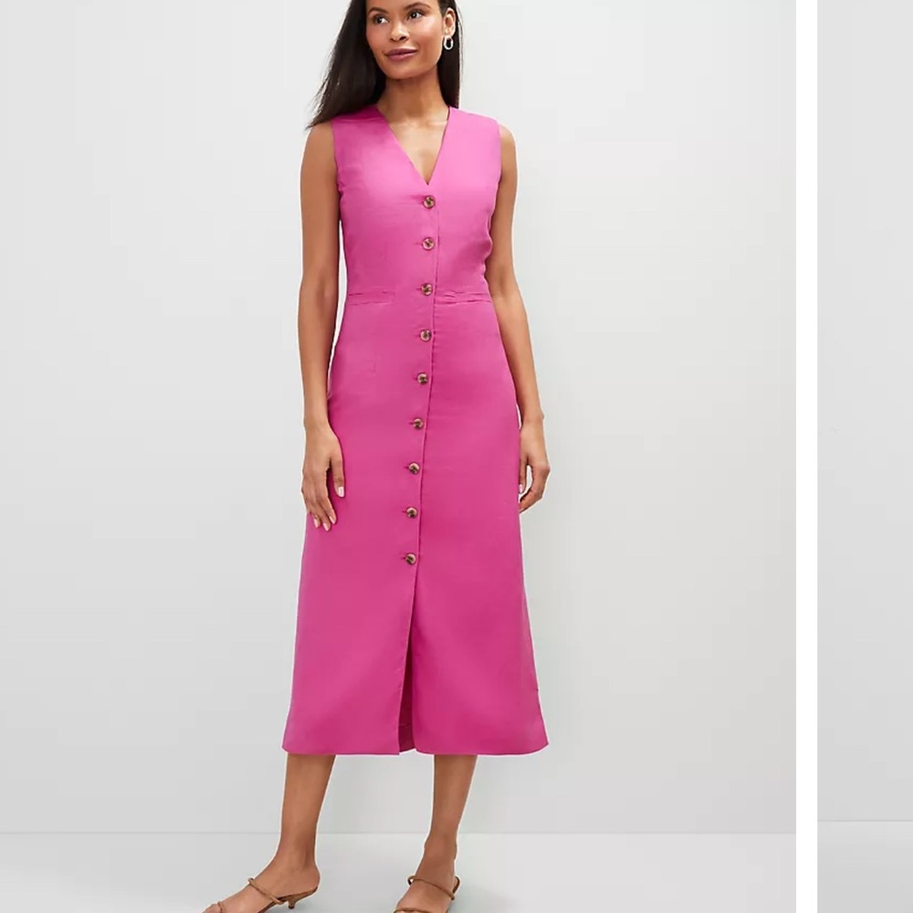 NWT Ann Taylor Pink Midi Dress with Button Detail